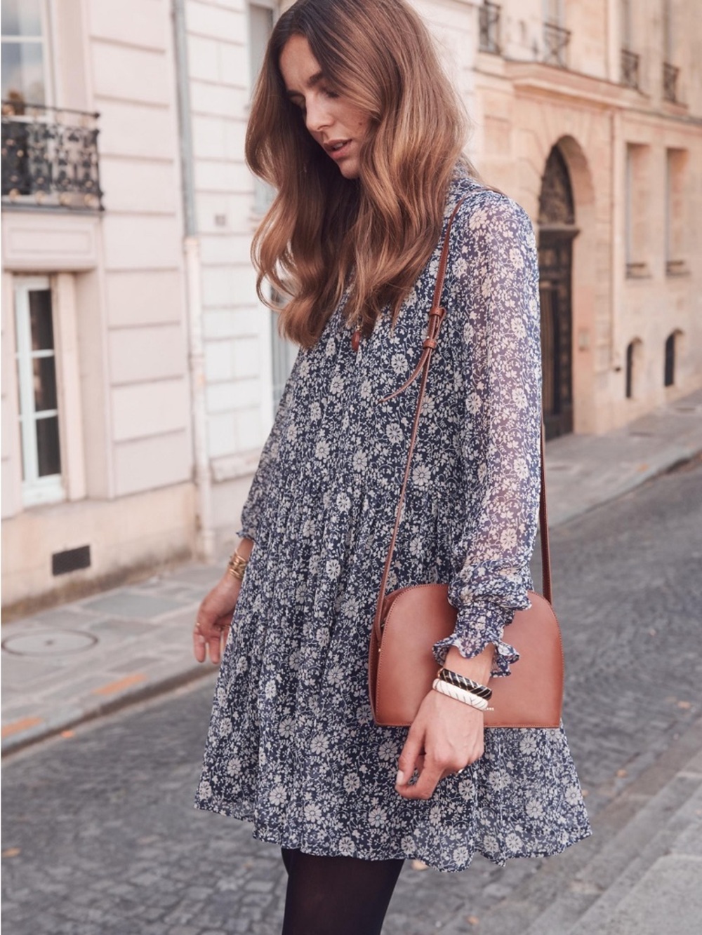 Sézane Navy and White Floral Mini Dress